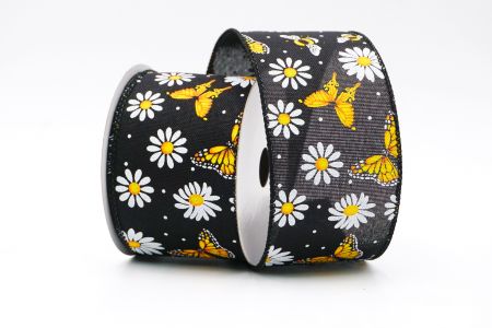 Spring Flower With Bees Collection Ribbon_KF7566GC-53-53_black